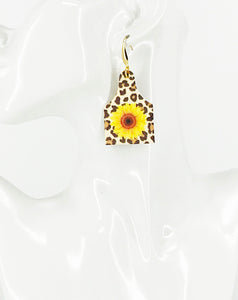 Sunflower Leopard Leather Cow Tag Earrings - E19-2859