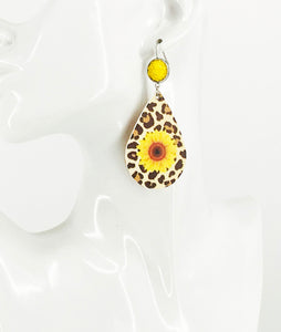 Druzy Agate and Sunflower Leopard Leather Earrings - E19-2935