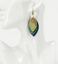 Load image into Gallery viewer, Mardi Gras Themed Genuine Leather Earrings - E19-3815