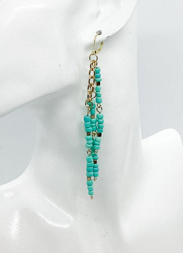 Teal and Gold Bead Tassel Earrings - E19-550