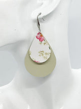 Load image into Gallery viewer, Tan and Floral Layered Leather Earrings - E19-580