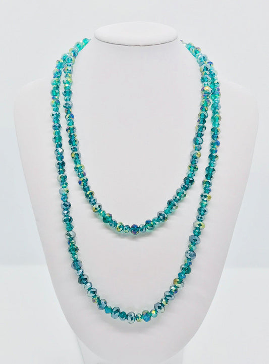 42" Green Glass Bead Necklace - N187