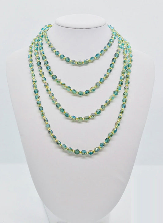 Green and Gold Glass Bead Necklace - N120