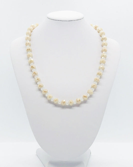 Tan and White Glass Bead Necklace - N200