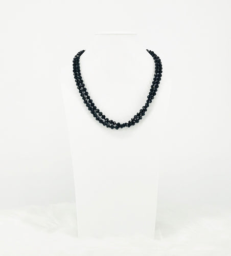 Black Knotted Glass Bead Necklace - N340