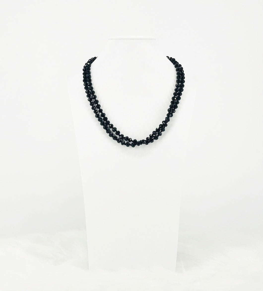 Black Knotted Glass Bead Necklace - N340